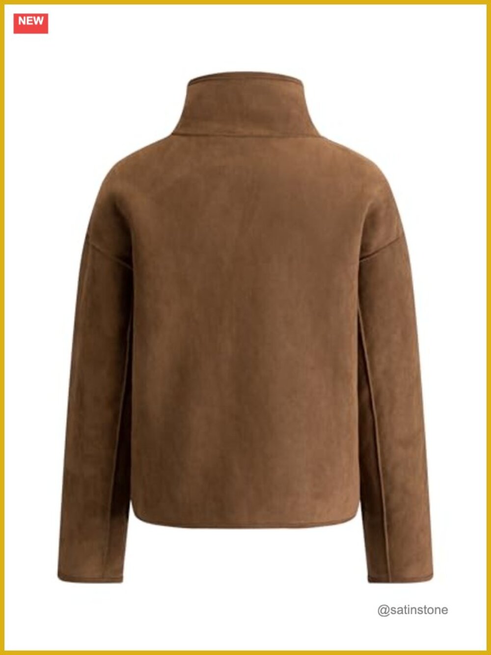 Reversible Faux Leather & Wool Jacket with Stand Collar, Long Sleeve, Zipper - Picture 4 of 6